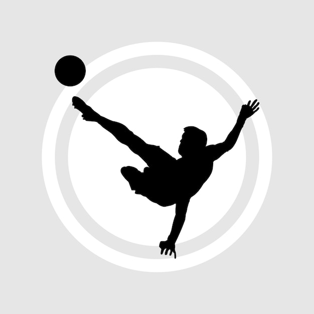 Voetballer acrobatische kick voetbal silhouet