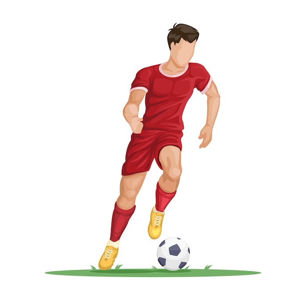 Voetballer dribbling actie pose karakter cartoon illustratie vector