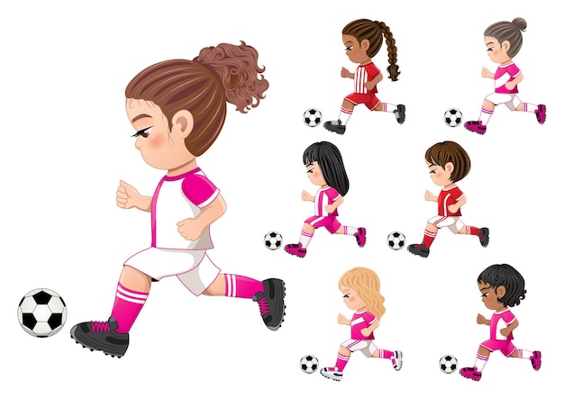 Voetballer meisjes internationale collectie vector ontwerp 002