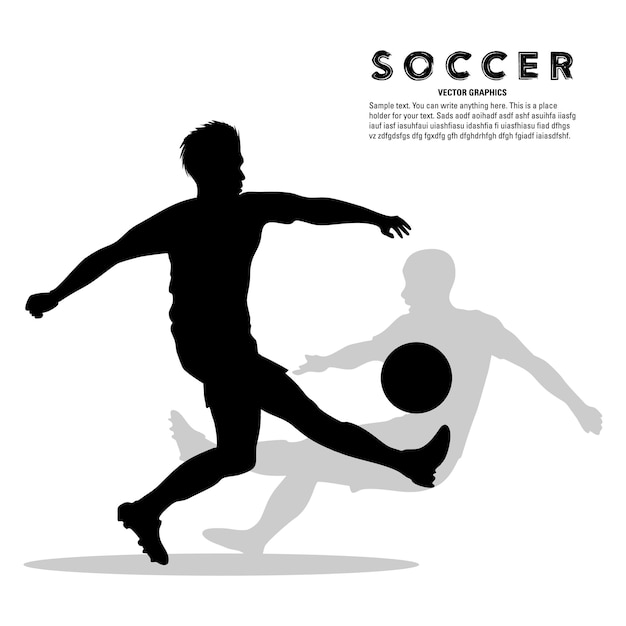 Voetballers vechten om de bal in de wedstrijd. Vector silhouet illustratie