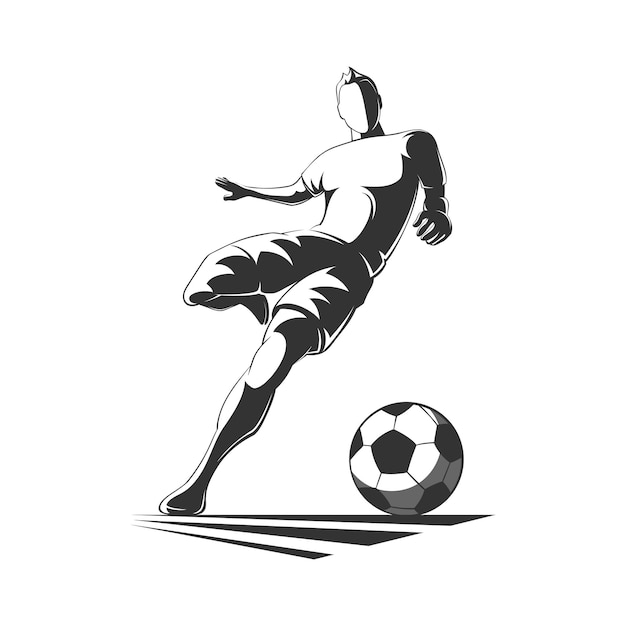 Voetbalspelersilhouet in actie. Vector illustratie.