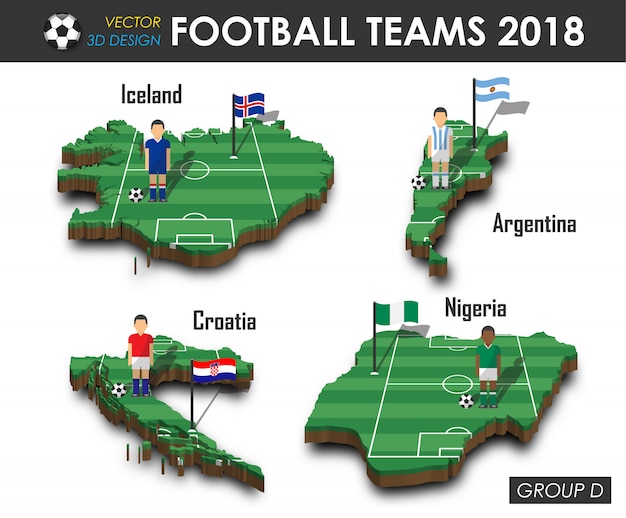 Voetbalster en vlag op 3d kaart van het ontwerpland.