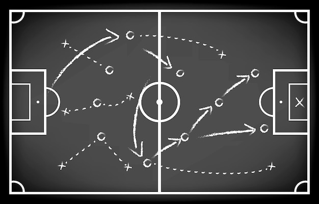 Vector voetbalstrategie getekend met wit krijt geïsoleerde 3d illustratie