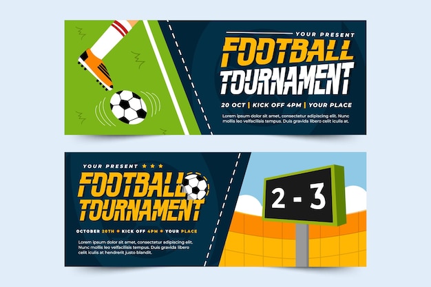 Vector voetbaltoernooi sport evenement banner ontwerp sjabloon eenvoudig en elegant ontwerp