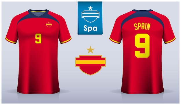 Vector voetbaltrui of voetbalkit sjabloonontwerp voor spaans voetbalelftal