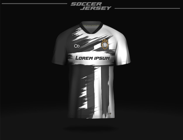 Voetbaltrui sport t-shirt ontwerpsjabloon mockup zwart en wit