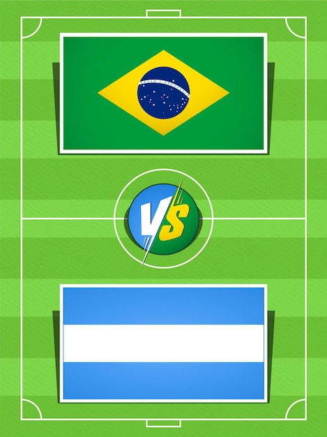 Voetbalwedstrijd Brazilië vs Argentinië gepresenteerd met vlag van hun land