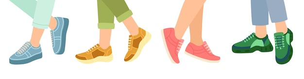 Voeten in stijlvolle sneakers, vectorillustratie