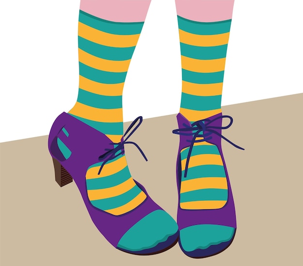 Voeten met hoge hakken en gestreepte sokken