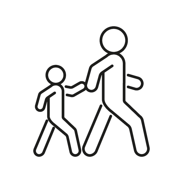 Voetganger volwassen persoon en kind familie op weglijnpictogram Veilig de weg oversteken en lopen symbool