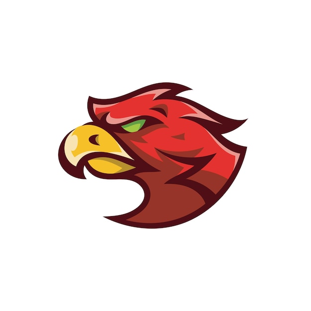 Vogel, adelaar, valk of havik cartoon logo-ontwerp. Vogel hoofd mascotte illustratie