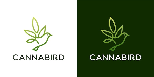 Vogel cannabis blad plant logo ontwerp inspiratie sjabloon