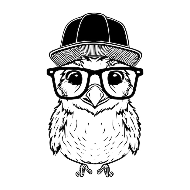 Vogel hipster dier draagt bril vector kunst illustratie