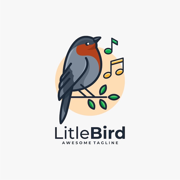 Vogel muziek logo ontwerp vector egale kleur