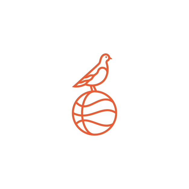 Vogel op basketbal bal eenvoudige lijntekeningen overzicht logo ontwerp Vector illustratie