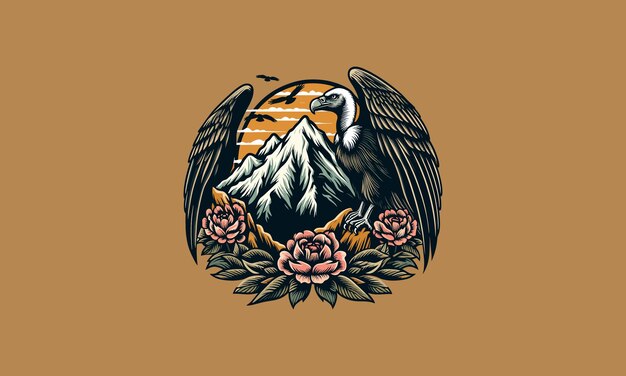 Vogel op de berg vector illustratie logo ontwerp