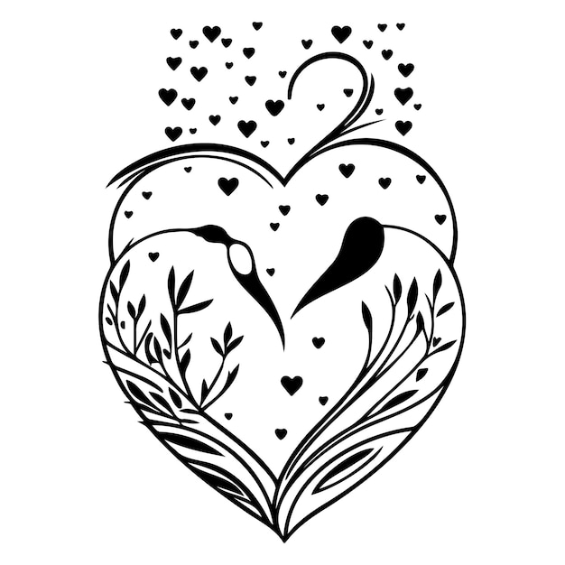 vogel valentine hart liefde illustratie schets hand tekenen
