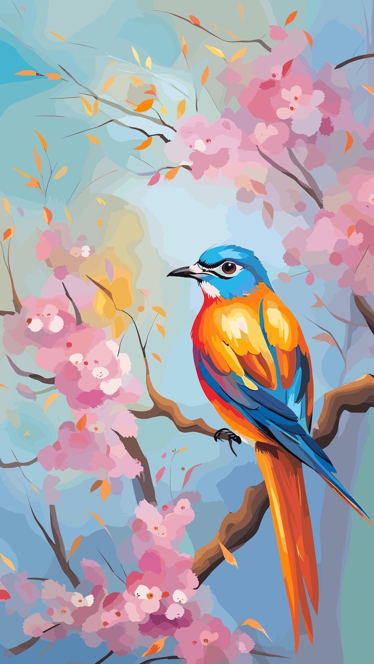 Vector vogel zitstokken op boom tekening olieverfschilderij kunstwerk vector