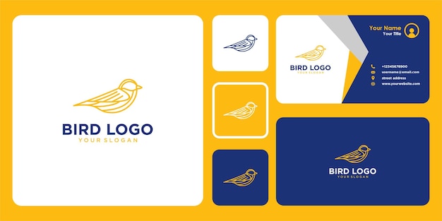 vogellogo-ontwerp met lijntekeningen en visitekaartje