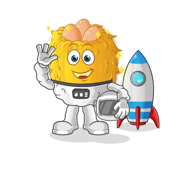 vogelnest astronaut zwaaiend karakter. cartoon mascotte vector