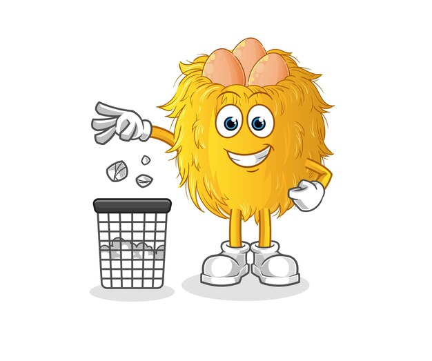 Vogelnest Gooi vuilnis mascotte cartoon vector