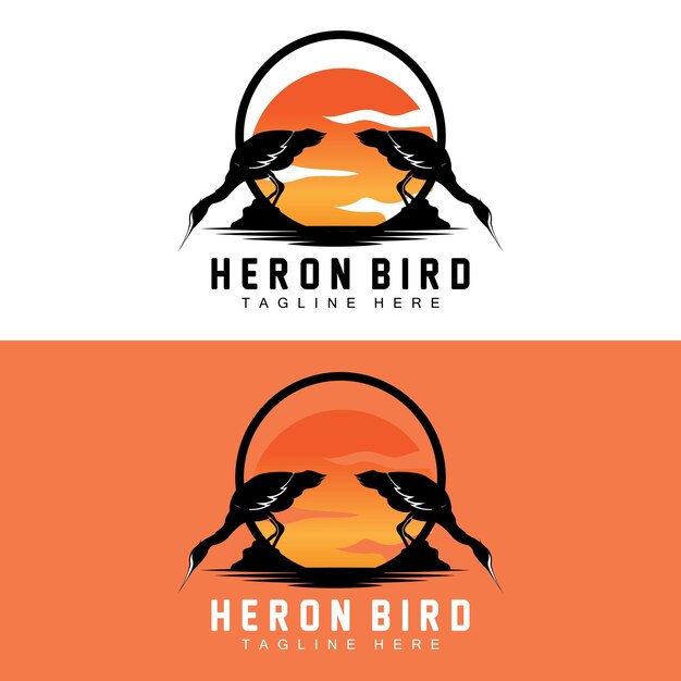 Vogelreiger Ooievaar Logo ontwerp Vogels reiger vliegen op de rivier Vector product merk illustratie