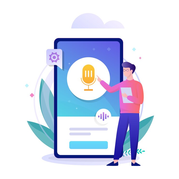 Vector voice assistant in the mobile phone concept.