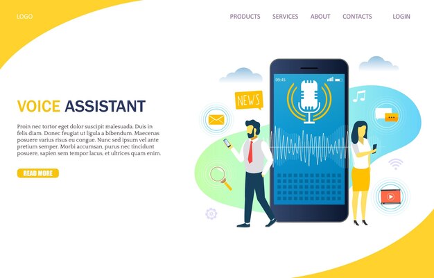 Voice assistant vector website landing page design template