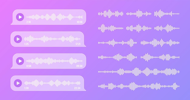 Voice audio bericht transparante spraak bubbels sms tekst frame sociale media chat of messaging app