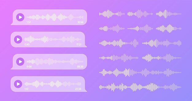 Voice audio bericht transparante spraak bubbels sms tekst frame sociale media chat of messaging app