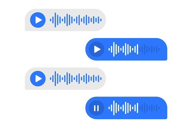 Messaggi vocali e audio corrispondenza di messaggistica vocale chat online bolle di messaggi vocali comunicazione in messenger icona della bolla del messaggio vocale con onda sonora illustrazione vettoriale