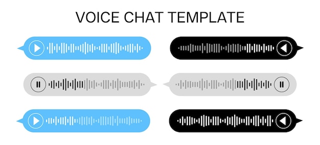 벡터 음성 채팅 템플릿 디자인 요소 재생 및 잠시 멈추기 음성 채핑 버튼과 함께 채팅 버블