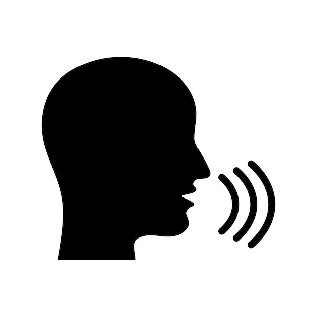 Voice icon Vector head silhouette with sound waves Icon for voice recognition chat talk dictation