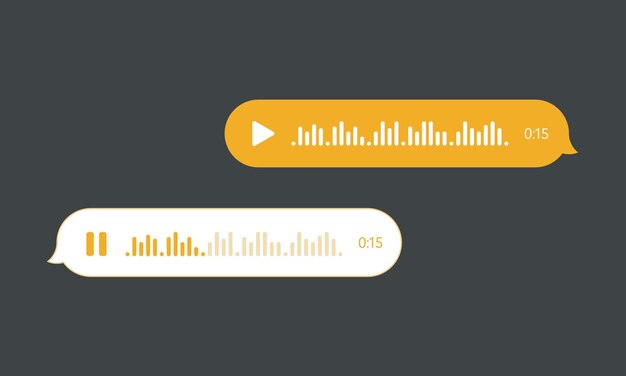 Пузырь голосового сообщения аудио чат UI UX интерфейс векторный мессенджер голосовая запись Звуковая запись голосового сообщения или пузыри чата мессенджера желтым цветом для мобильного телефона