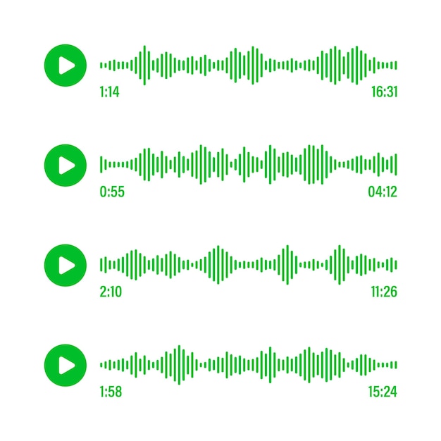 Voice message social media chat conversation Messaging app music player audio or video editor interface element Voice assistant recorder Sound wave pattern Vector illustration