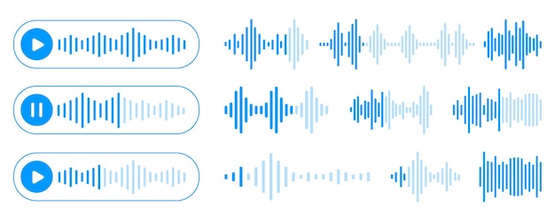 Voice message wave for chat message voice messages with sound wave for social media chat audio chat with playing and paused speech sound waves