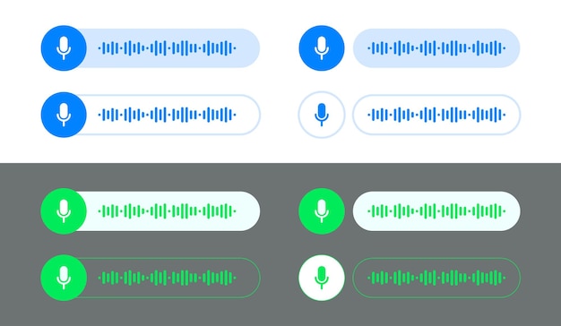 벡터 음성 메시지 오디오 채팅 또는 메신저 녹음 인터페이스 벡터 재생 거품 음성 메시지 ui ux 또는 휴대폰 메신저에서 오디오 채팅의 녹음 재생