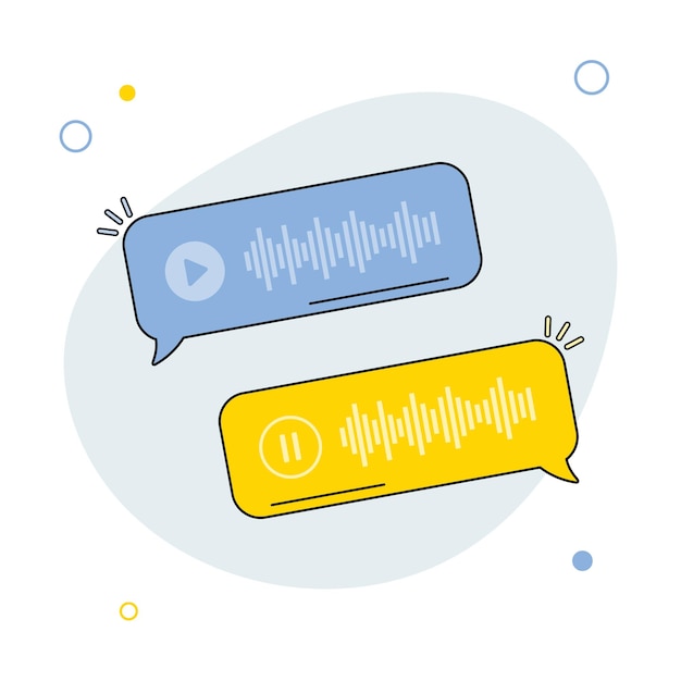 ソーシャル メディアのモダンなフラット スタイルのベクトル図のサウンド ウェーブ メッセージ バブルと音声メッセージ アイコン