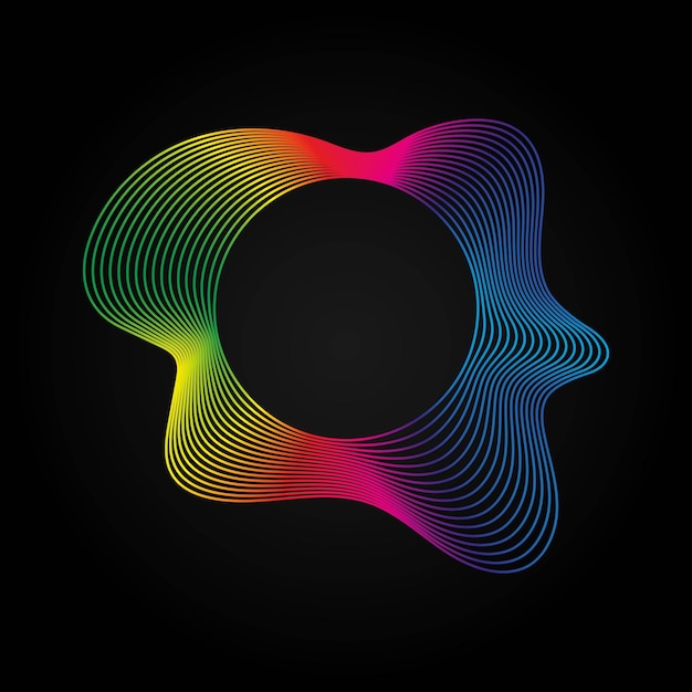 Vector voice music waves equalizer abstract wavy rainbow radio wave icon on dark vector sound symbol