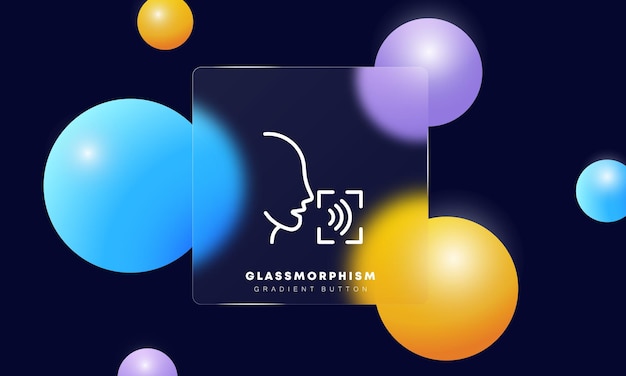 음성 인식 라인 아이콘 식별 생체 인식 인증 음성 ID 소음 보호 확인 개념 Glassmorphism 스타일 비즈니스 및 광고를 위한 벡터 라인 아이콘