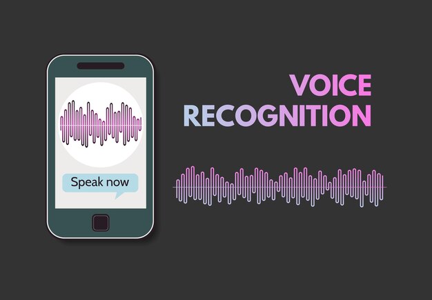 Распознавание голоса. мобильный телефон с программой распознавания голоса на экране. векторная иллюстрация.