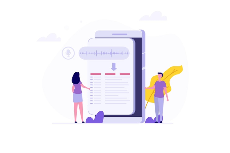 Vector voice recognition speech scanning voice to text conceptvector illustration