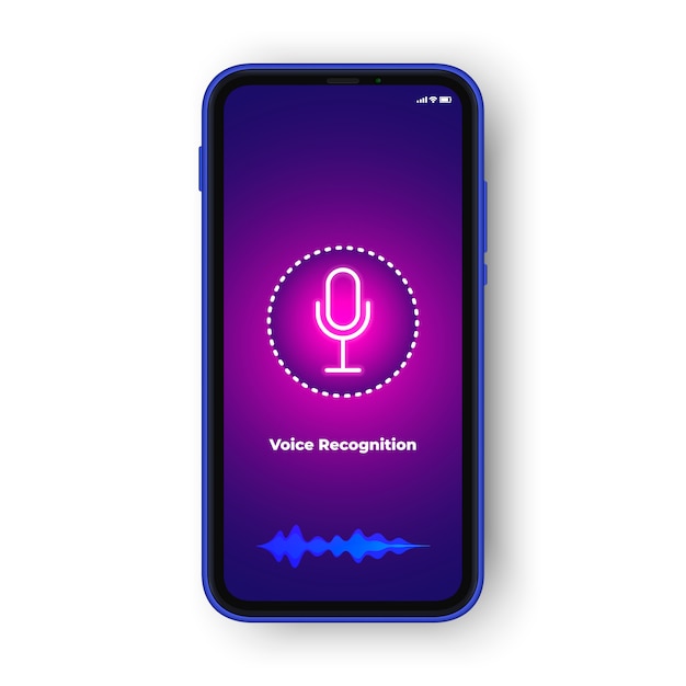 Voice recognition or voice assistant ui design concept. realistic phone. voice icon and audio wave, voice assistant application concept.