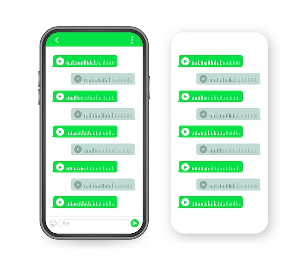 Голосовая запись Звуковое сообщение речевой пузырь Экран чата мессенджера Векторная иллюстрация