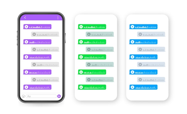 Голосовая запись Звуковое сообщение речевой пузырь Экран чата мессенджера Векторная иллюстрация