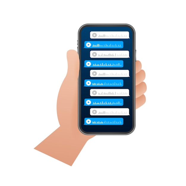 Голосовая запись Звуковое сообщение речевой пузырь Экран чата мессенджера Векторная иллюстрация