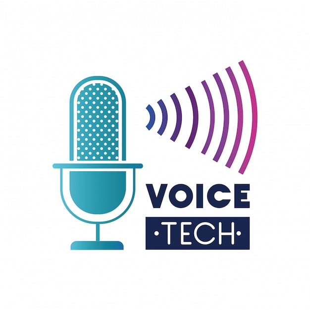 Voice tech лейбл с микрофоном и звуковой волной