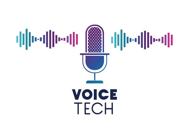 Voice-techlabel met microfoon en geluidsgolf