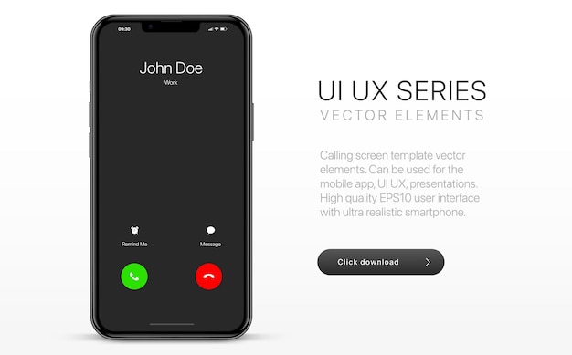 Voicemail voice call mobile app template incoming call screen mockup with realistic smartphone