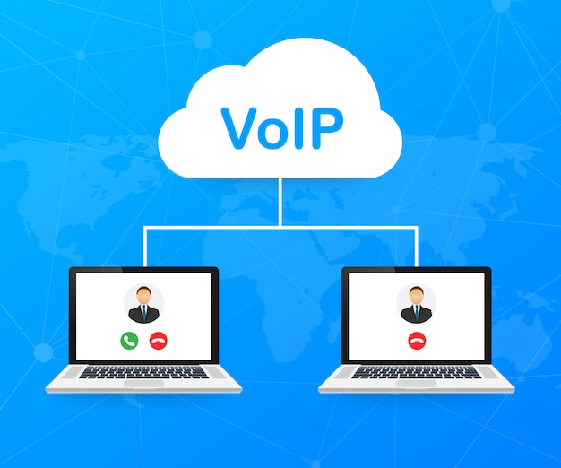 Voip technology, voice over ip. internet calling banner.